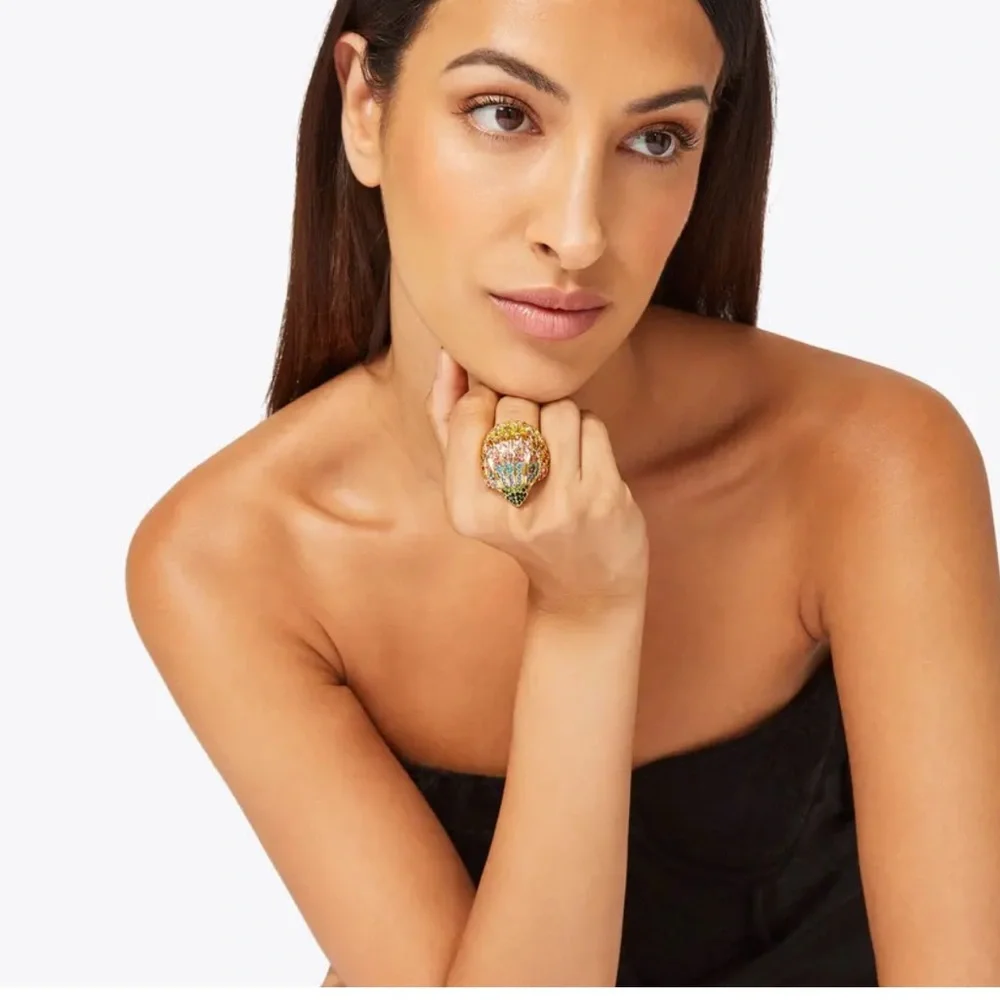 Kurt Geiger Multicolor Crystal Eagle Ring, Gold and Red Cocktail Ring. Box inc.